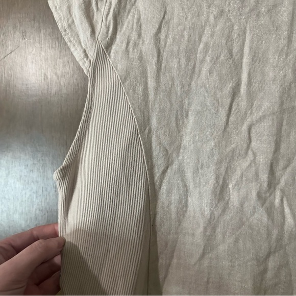 Lungo L’Arno Cream Linen Blue Paisley Swirl Midi Dress Size Medium Boho - Picture 8 of 11